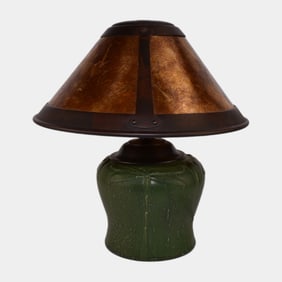 Ephraim Faience 1998 Pottery Green Dragonfly Lamp With Mica Shade