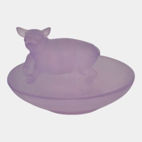 Daum Nancy France Vintage Pate De Verre Crystal Pink Glass Pig Coupelle Bowl