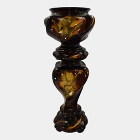 Weller Aurelian 1900s Art Pottery Brown Floral Jardiniere Pedestal Ferrell