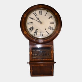 Jerome & Co American Carved And Inlaid Wooden 8 Day Wall Clock Jerome Chancey