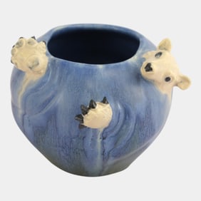 Ephraim Faience 2023 Pot Of The Week Miniature Blue Polar Bear Vase