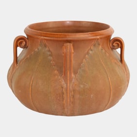 Ephraim Faience 2005 Arts And Crafts Matte Pumpkin Fiddlehead Pottery Jardiniere