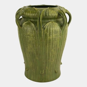 Ephraim Faience 2003 Art Pottery Curdled Green Seven Hand Grueby Style Vase 962