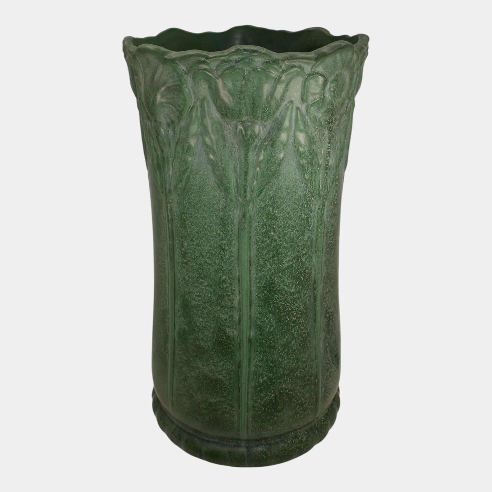 Weller Bedford Matte Green 1910s Vintage Art Pottery Poppy Umbrella Stand (1 of 6)