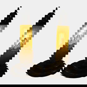 P.P. Mfg Co. 1930s Houzex Green Uranium Glass Art Deco Torpedo Boudoir Lamps: P.P. Mfg Co. 1930s Houzex Green Uranium Glass Art Deco Torpedo Boudoir Lamps Elegant and sculptural, this matching pair of Art Deco lamps features frosted glass figures at the base of ribbed green col