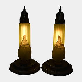 P.P. Mfg Co. 1930s Houzex Green Uranium Glass Art Deco Torpedo Boudoir Lamps (1 of 5)