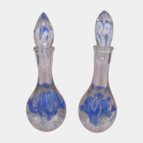 St. Clair Studio Art Glass Blue Clear Controlled Bubble Perfume Bottles