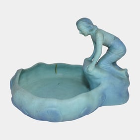 Van Briggle 1940s Pottery Lady At The Lake Blue Figural Centerpiece Bowl