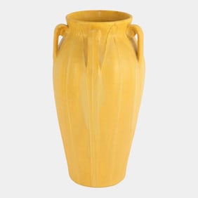 Ephraim Faience 1999 Arts And Crafts Matte Yellow Glaze Boston Fern Vase