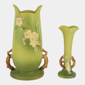 Roseville Pottery Apple Blossom Green Ceramic Vase Bud Vase