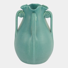 Ephraim Faience 2007 Arts And Crafts Matte Seaspray Blue Glaze Star Fern Vase