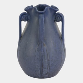 Ephraim Faience 2007 Arts And Crafts Matte Indigo Glaze Star Fern Vase