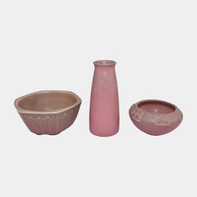 Rookwood Art Pottery Pink 1928 Vintage Art Deco Ceramic Bud Vase Bowls