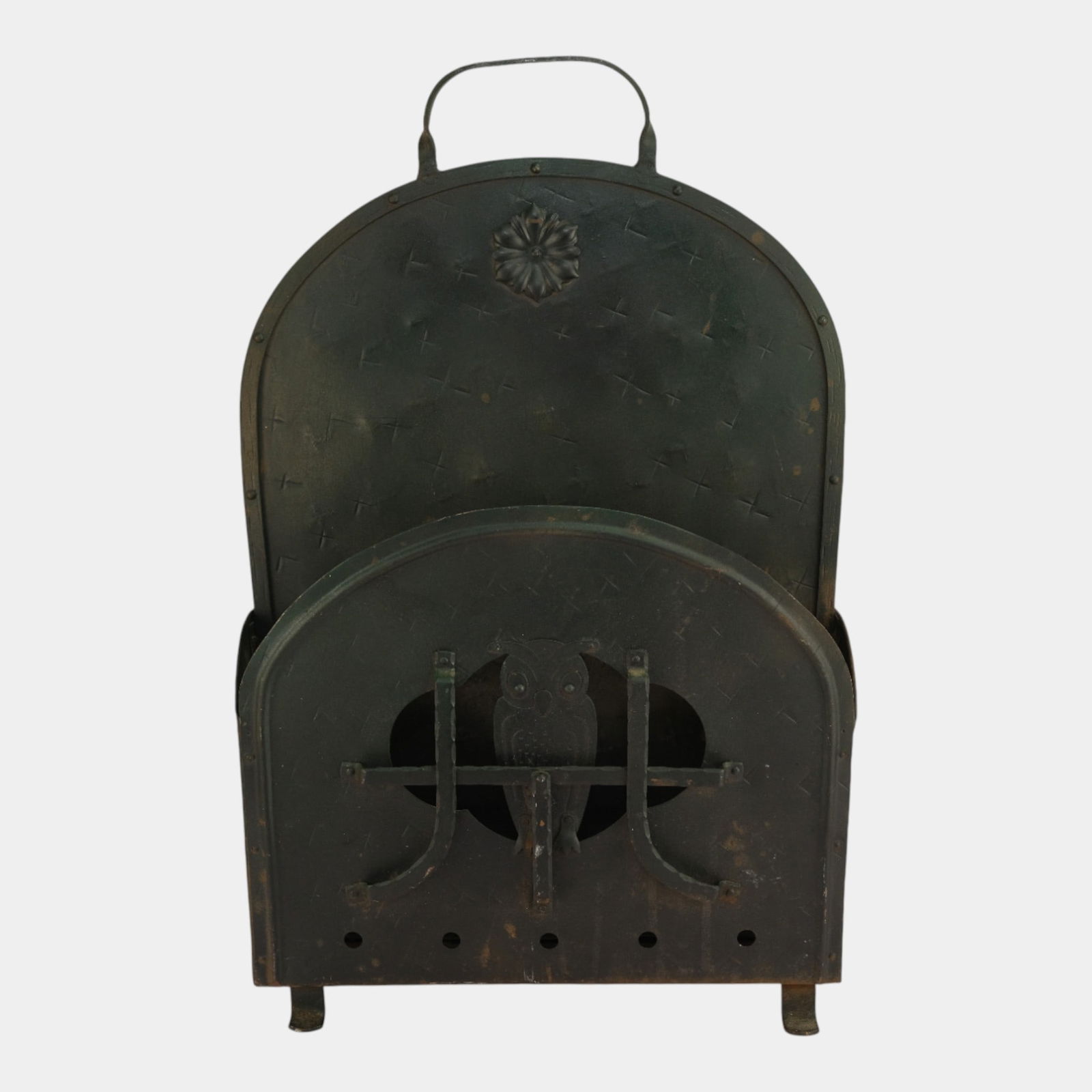 Hugo Berger Goberg Germany Arts And Crafts Patinated Metal Owl Magazine Holder (1 of 4)