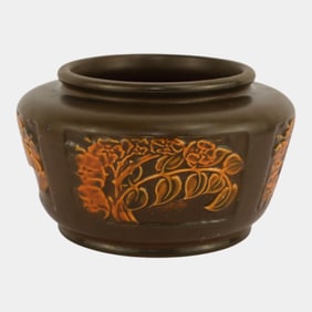 Roseville Pottery Rosecraft Panel Brown Orange Ceramic Bowl