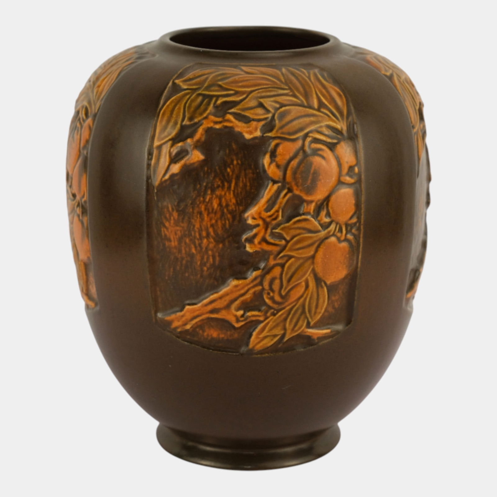 Roseville Pottery Rosecraft Arts And Crafts Brown Orange Panel Vase 293-8 (1 of 3)