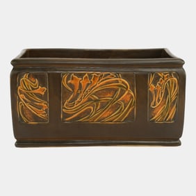 Roseville Pottery Rosecraft Panel Brown Ceramic Window Box Planter