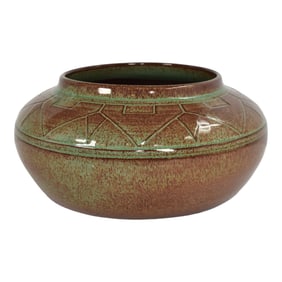 Pine Ridge Sioux Dakota Art Pottery Hand Made Green Brown Ceramic Bowl Cottier