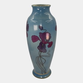 Roseville Pauleo 1914 Vintage Art Pottery Blue Ceramic Iris Vase R10-20