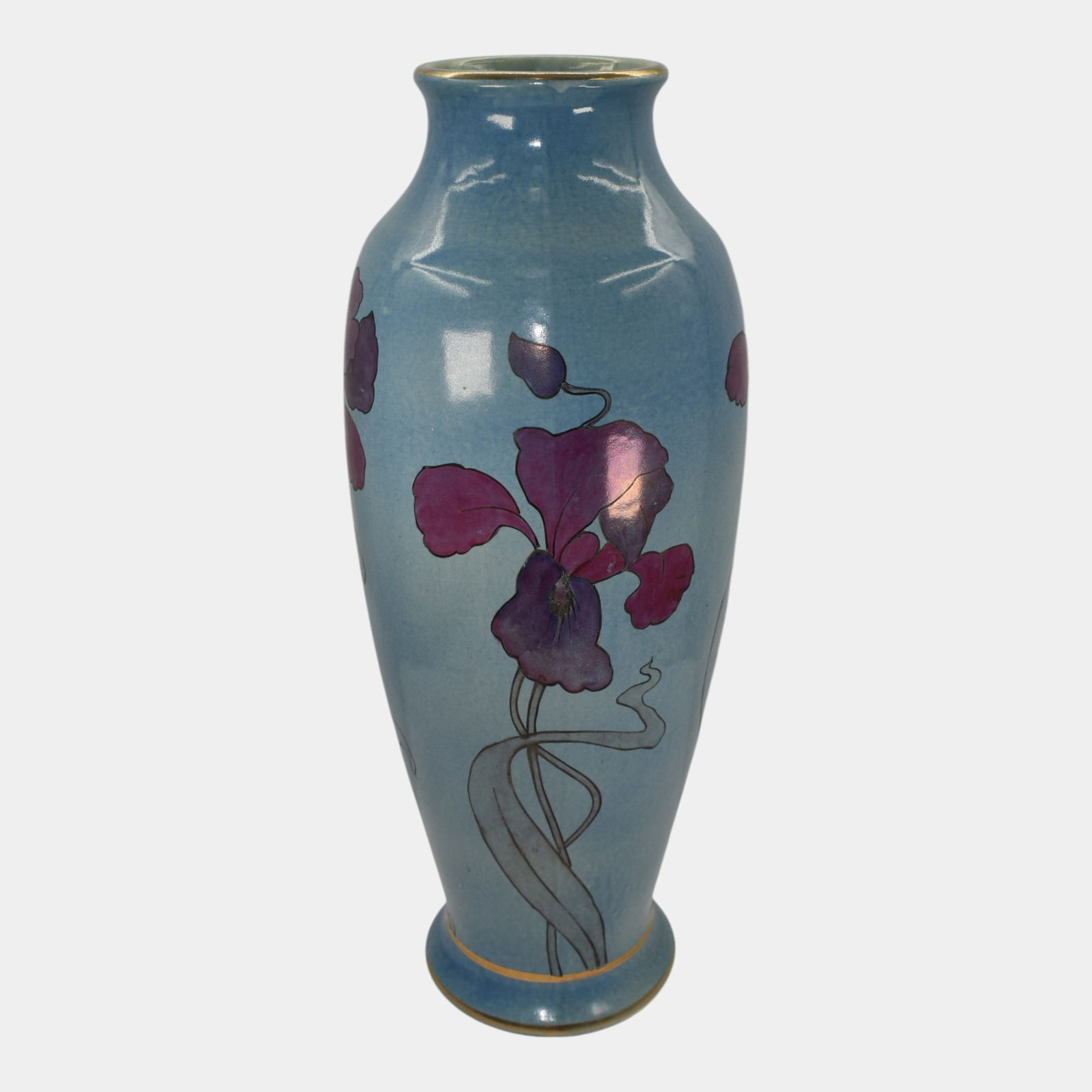 Roseville Pauleo 1914 Vintage Art Pottery Blue Ceramic Iris Vase R10-20 (1 of 6)