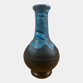 Pewabic Detroit 1920s Art Pottery Blue Lava Glaze Over Matte Black Bud Vase