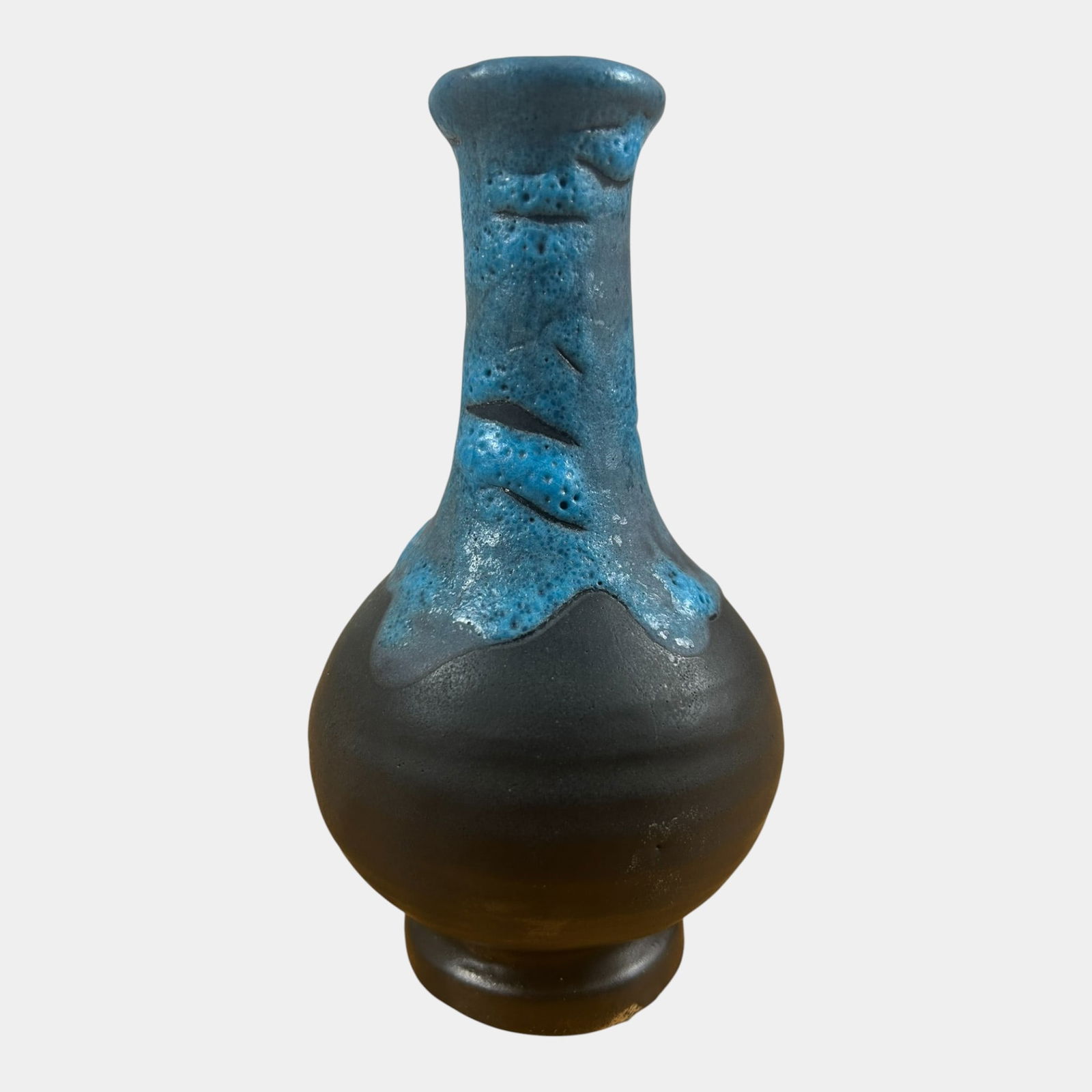 Pewabic Detroit 1920s Art Pottery Blue Lava Glaze Over Matte Black Bud Vase (1 of 6)