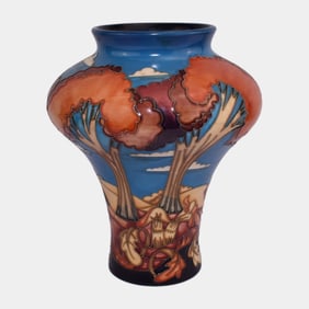 Moorcroft England Blue Scenic "Wanderer's Sky" Bulbous Vase By Emma Bossons