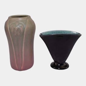 Rookwood Art Pottery Art Deco Matte Pink 2141 And Glossy Black 2939 Vases