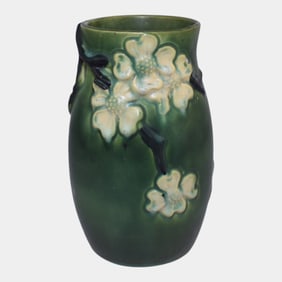 Roseville Dogwood Smooth Green 1920 Vintage Art Pottery Ceramic Vase 135-8