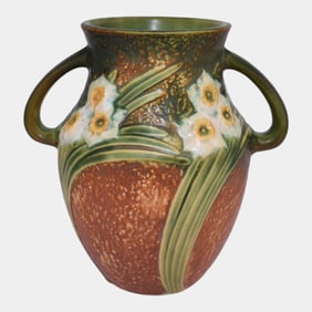 Roseville Jonquil 1931 Vintage Arts And Crafts Pottery Brown Ceramic Vase 529-8