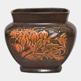 Roseville Rosecraft Panel Brown 1926 Vintage Arts And Crafts Pottery Pillow Vase