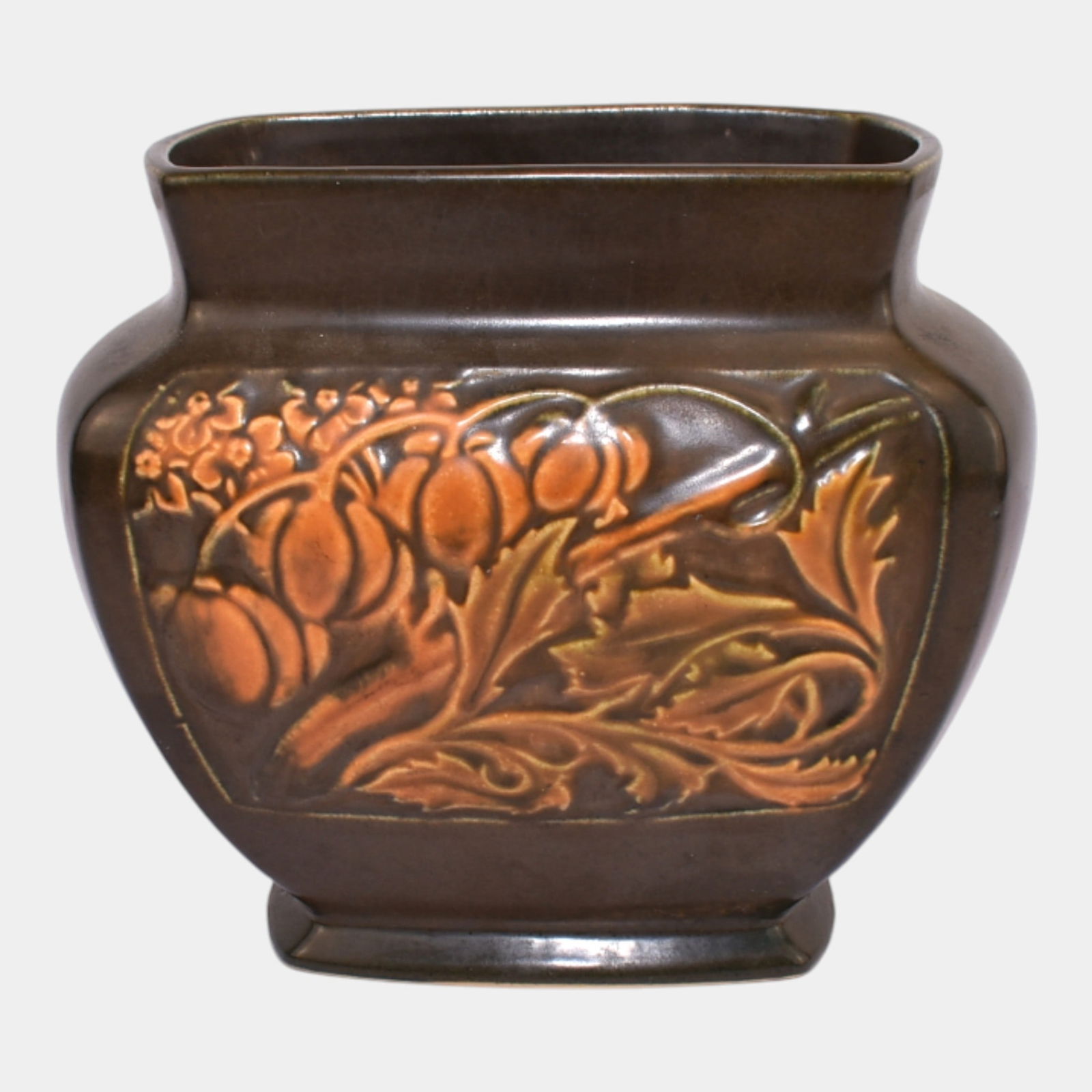 Roseville Rosecraft Panel Brown 1926 Vintage Arts And Crafts Pottery Pillow Vase (1 of 3)