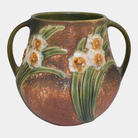 Roseville Jonquil Brown 1931 Vintage Arts And Crafts Pottery Ceramic Vase 526-6