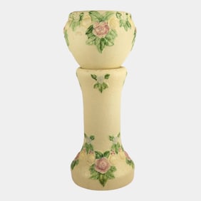 Roseville Rozane 1917 Vintage Art Pottery Ivory Jardiniere And Pedestal 588-10