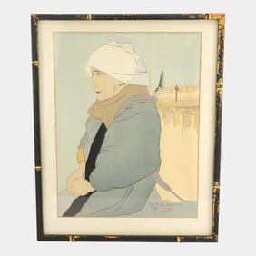 Paul Jacoulet (France 1902-1960) "Vielle Marchande De Carpes" Woodblock Print