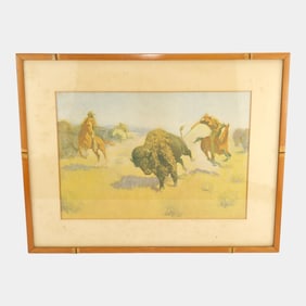 Frederic Remington (USA 1861-1909) "Buffalo Runners" Framed Print