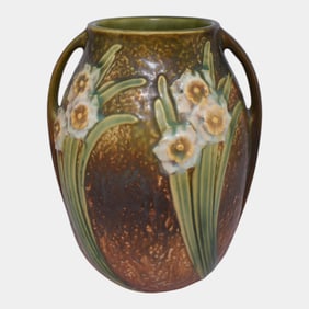 Roseville Jonquil 1931 Vintage Art and Crafts Brown Pottery Ceramic Vase 527-7