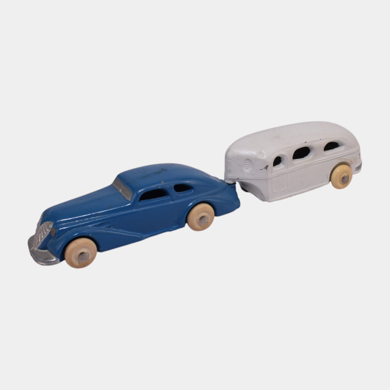Barclay USA 1930s Blue And White Slush Cast Toy Sedan Car And Trailer (1 of 3)