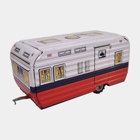 Modern Toys Japan MT Toys 1950s Tin Litho Camper Trailer