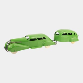 Wyandotte USA 1930s Pressed Steel Green Lincoln Zephyr and Trailer