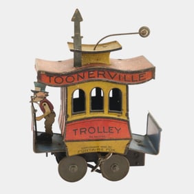 Fontaine Fox German 1922 Tin Litho Orange Yellow Toonerville Trolley