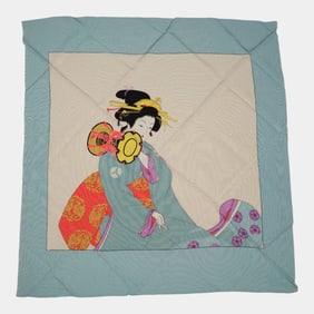 Japanese 1960s Yamato-e Style Female Portraits Silk Scarf With Original Box