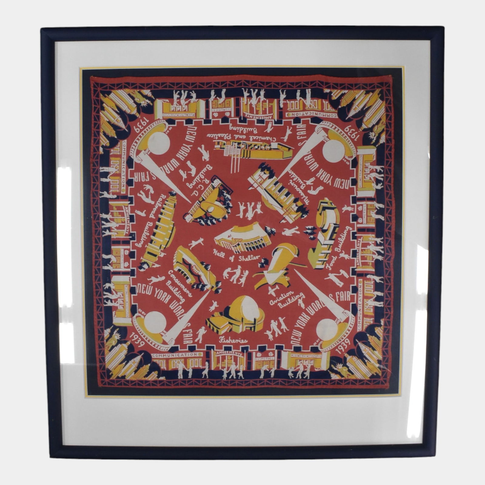 New York Worlds Fair 1939 Framed Art Deco Handkerchief (1 of 2)