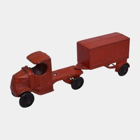 Tootsie Toy USA 1920s Red Mack A & P Metal Truck and Trailer #4670