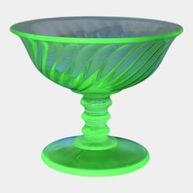 Uranium Green Depression Glass Sherbet Bowls Set Of 4