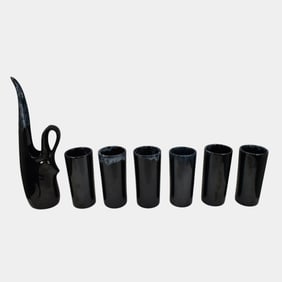 Van Briggle Vintage Pottery Cobalt Blue Pitcher Six Tumblers