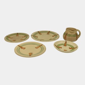 Roseville Juvenile Creamware Rabbits Four Plates Creamer
