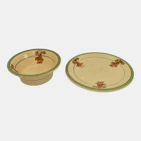 Roseville Juvenile Creamware Rabbit Plate Bowl