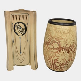 Weller Burntwood Ethel Creamware Vintage Art Pottery Ceramic Vases