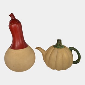 Weller Art Pottery Red Ceramic Gourd Decanter Pumpkin Teapot